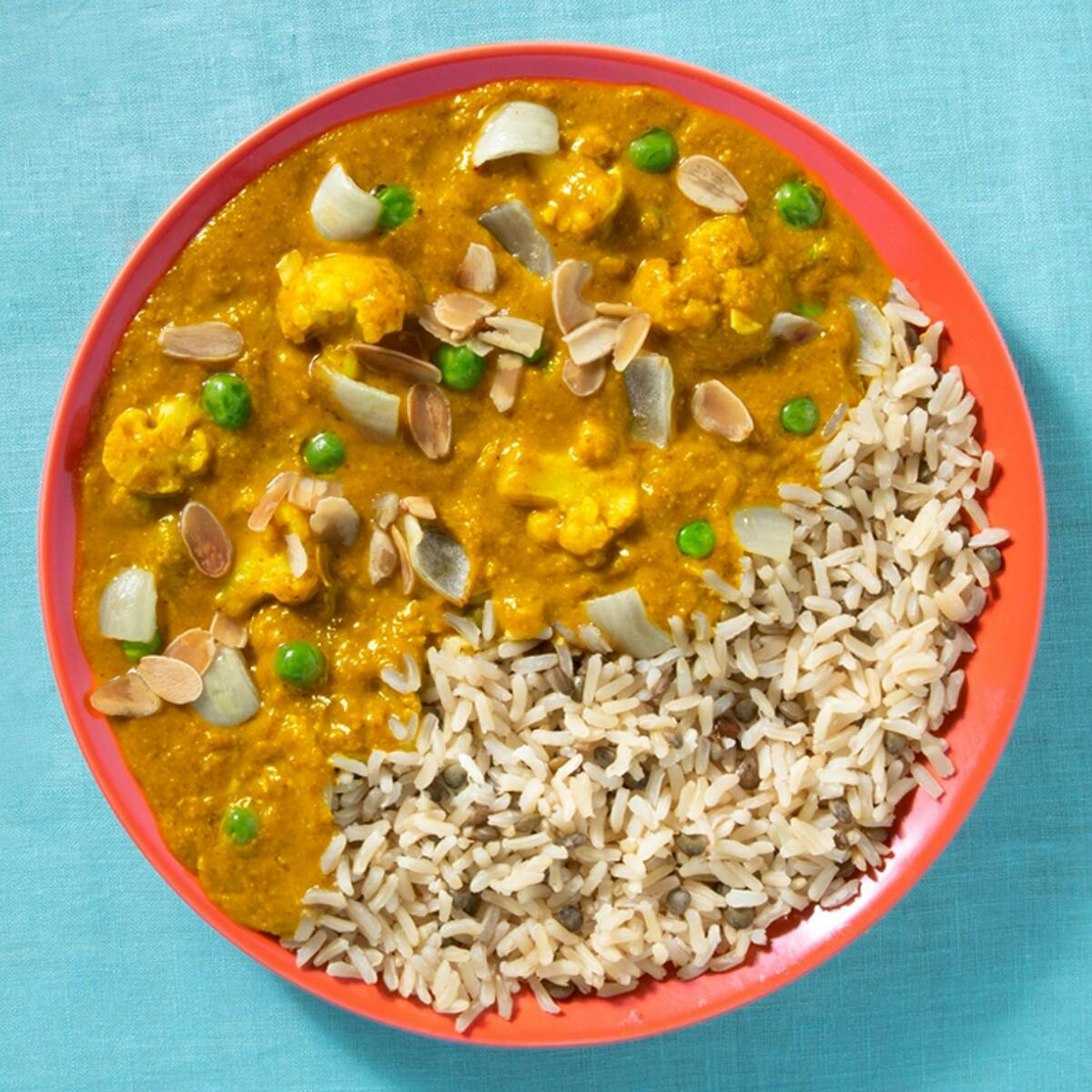 Cauli Korma with Chickpeas and Rice