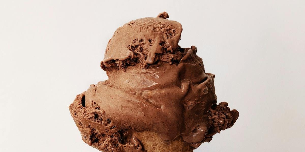 chocolate ice cream scoop in a cone