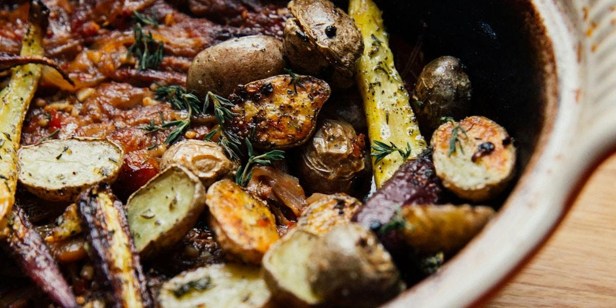 roasted veg in a nice dish
