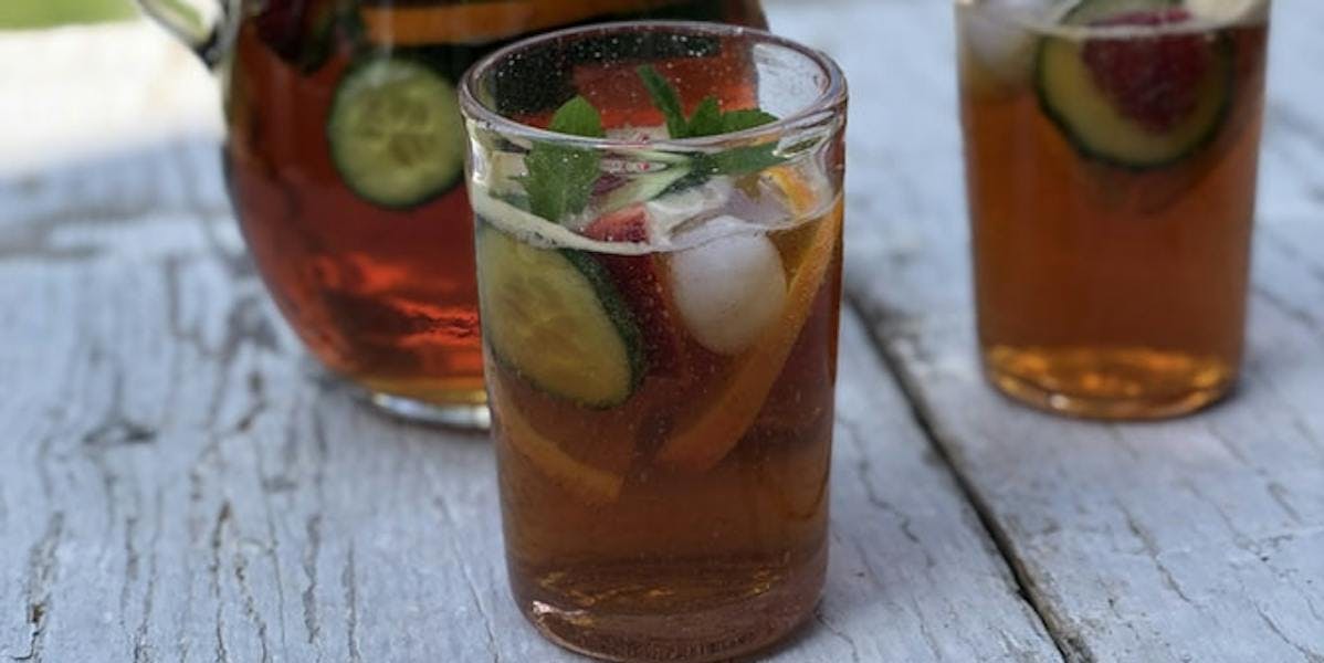 Jug and glasses of pimms