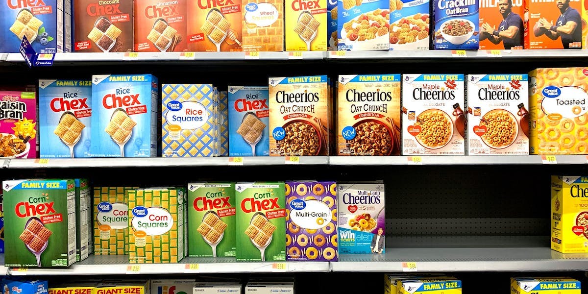 cereal shelf in a supermarket