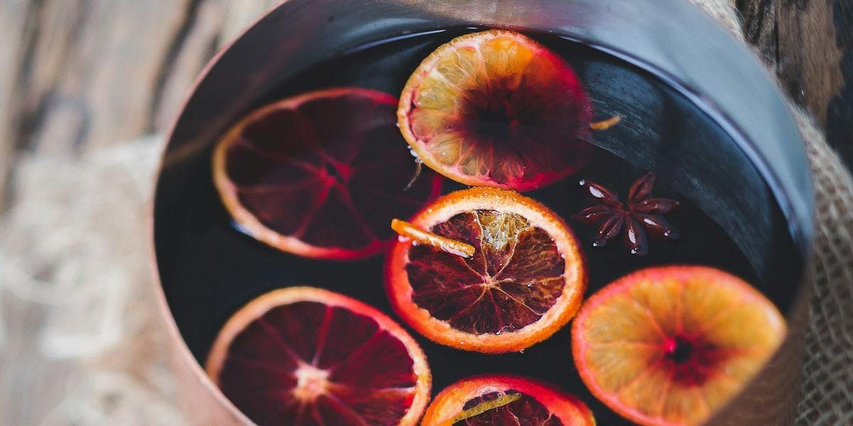 fresh. mulled wine in a sauce pan