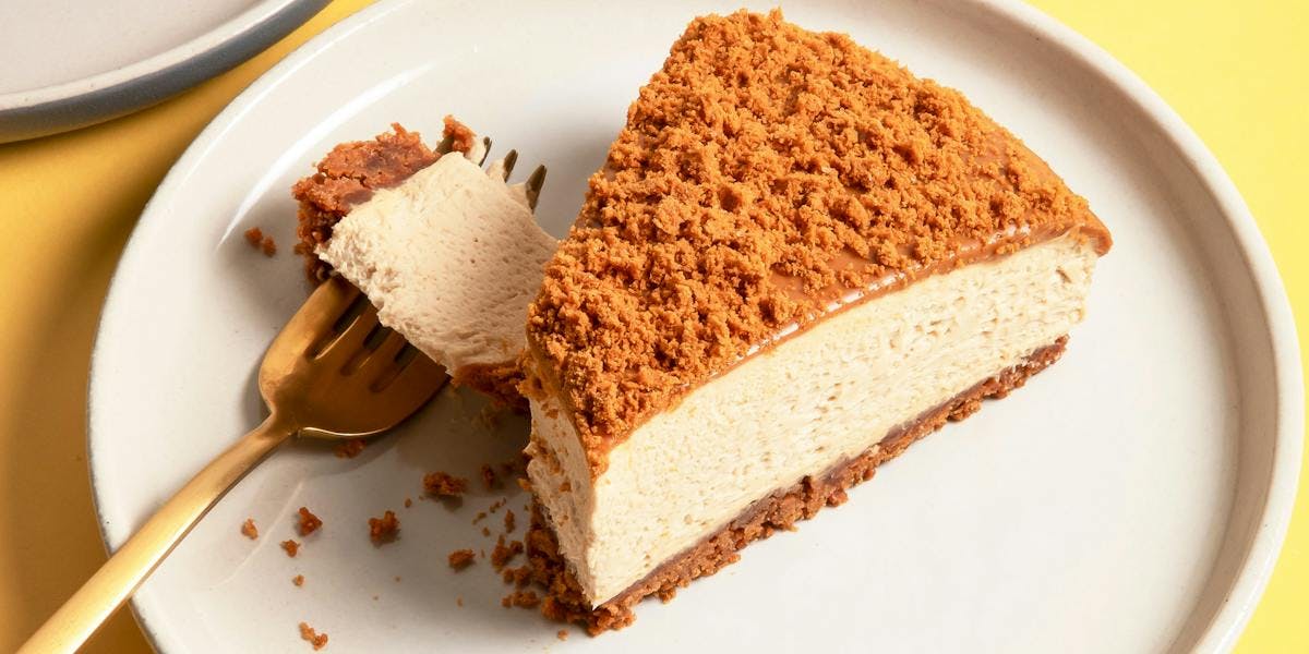 Biscoff cheesecake served on a plate