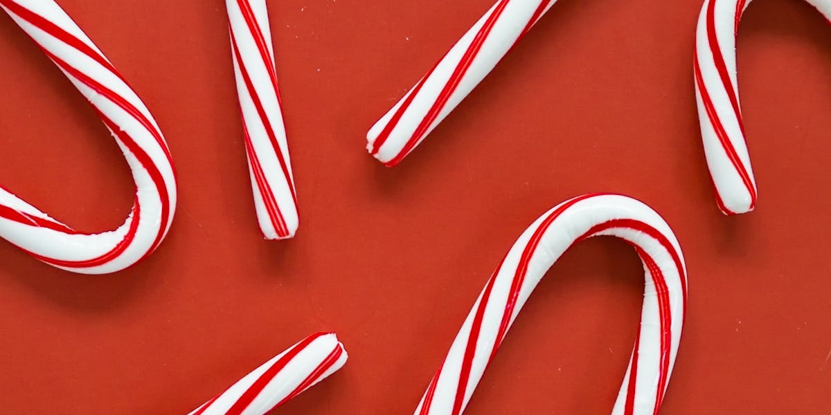 Candy canes on a red background