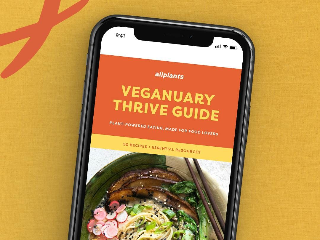 A mobile phone screen with the veganuary thrive guide on it