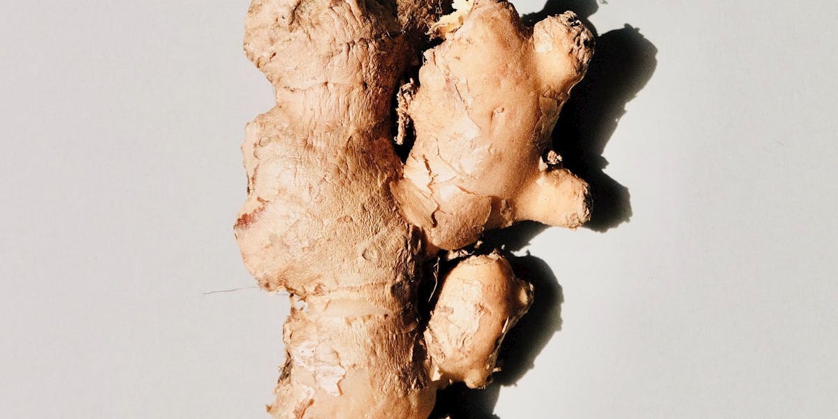Large ginger root with heavy flash