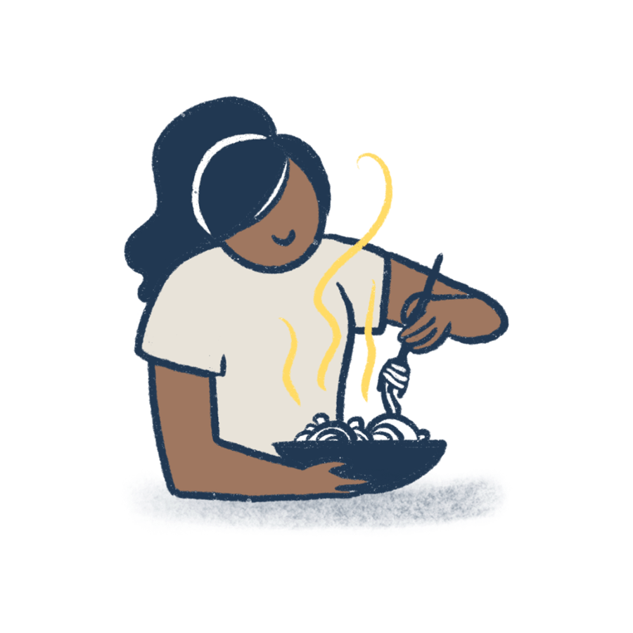 Girl eating illustration