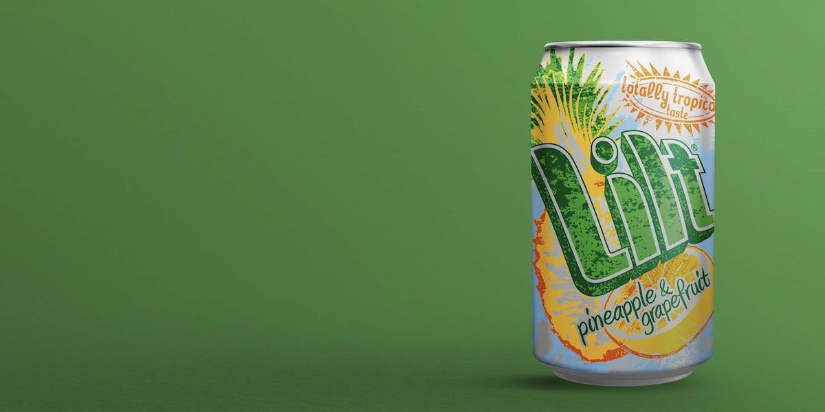 a can of lilt on a green background