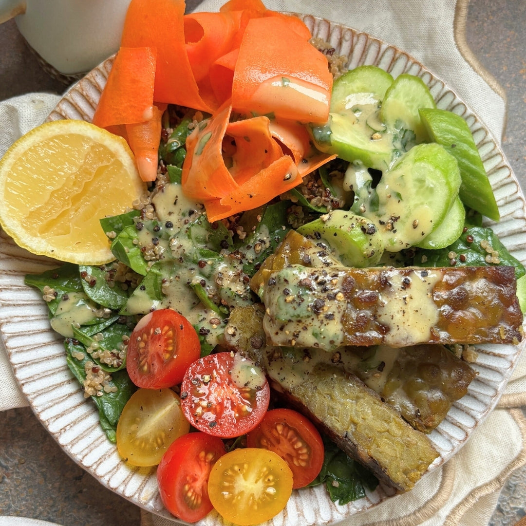 Pea & Herb Veggie Tempeh Grain Bowl