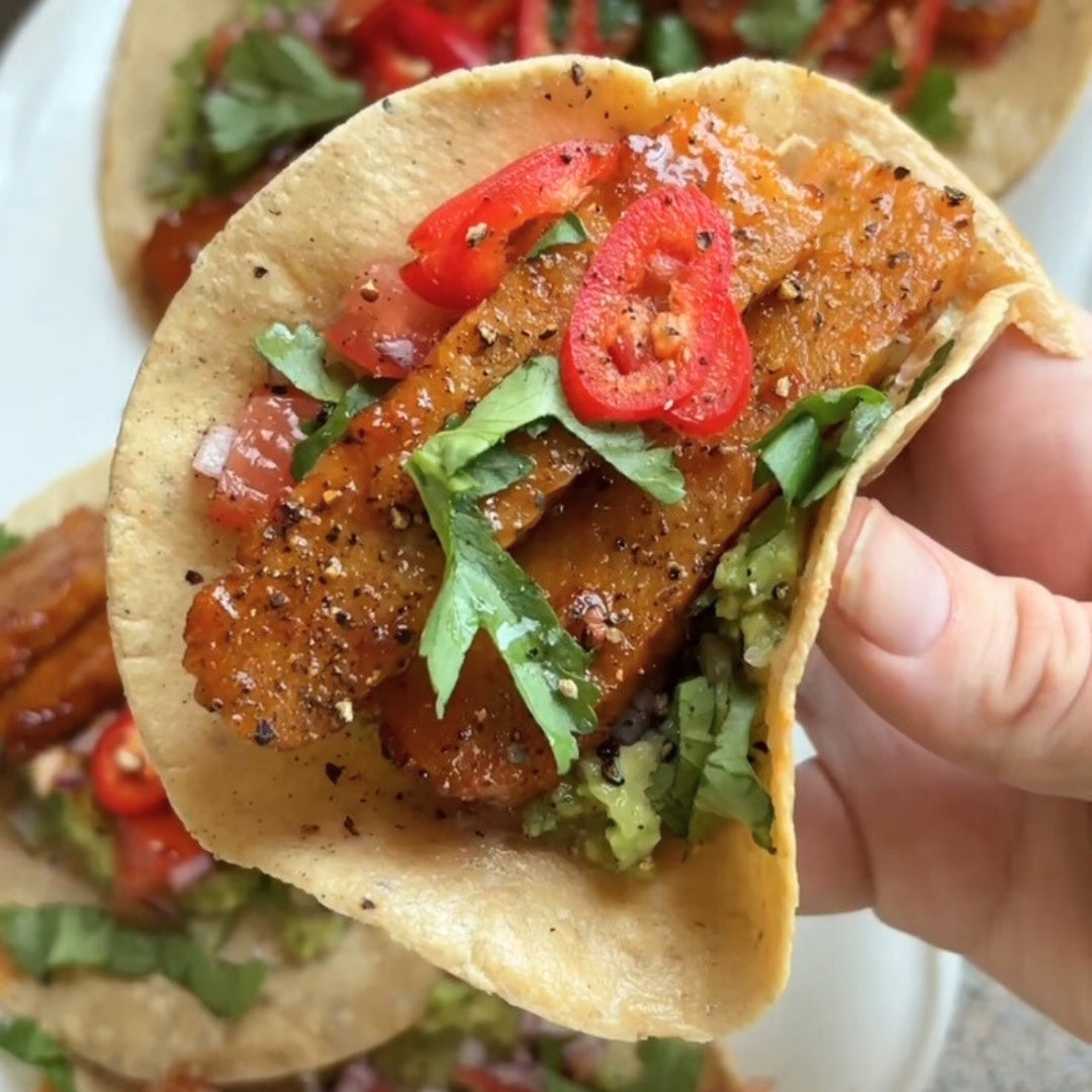 Golden Lentil Veggie Tempeh Tacos
