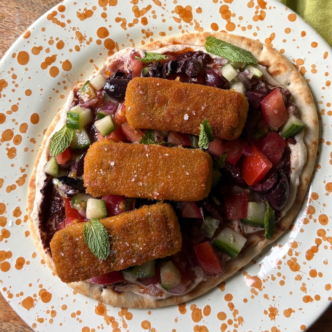 Stuffed Greek-style Pittas with Crispy Tofu Goujons