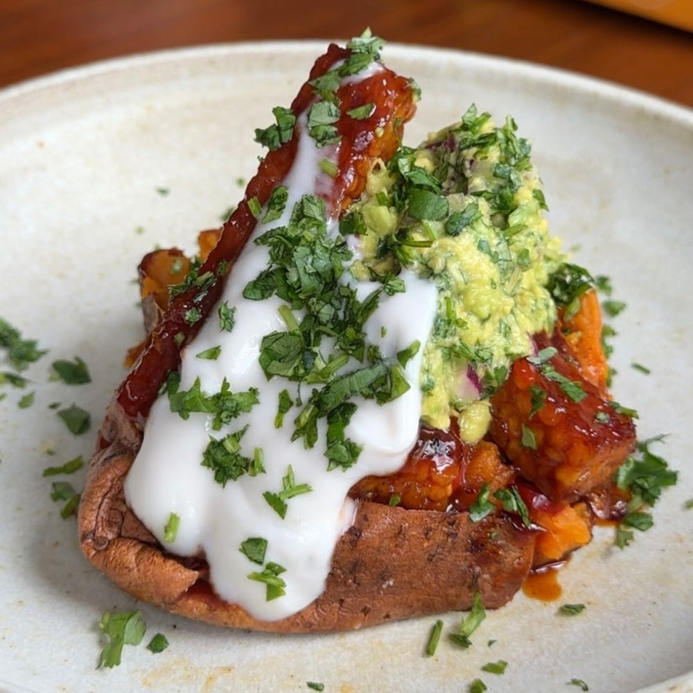 Hot-Maple-Tempeh Stuffed Sweet Potato