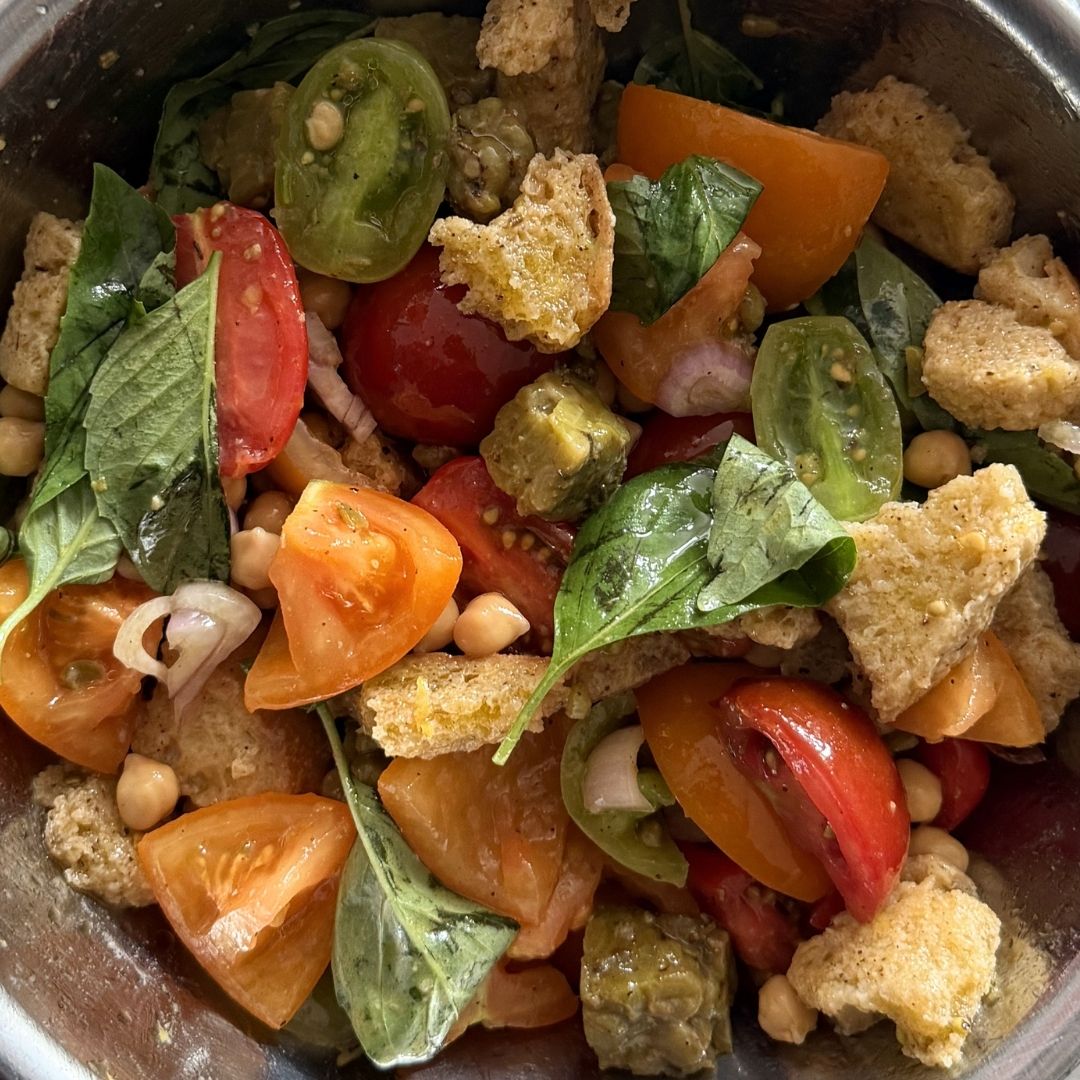 Panzanella Style Salad with Super Green Veggie Tempeh